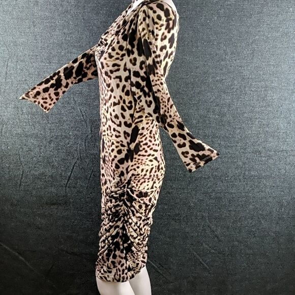 J. Lo Animal Print Ruched Sides 3/4 Sleeve Dress - Picture 5 of 17